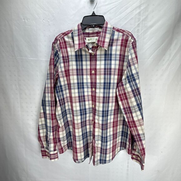 Orvis Wrinkle Free Plaid Button Down Shirt Men's Large Red Blue Check Western - Picture 2 of 10